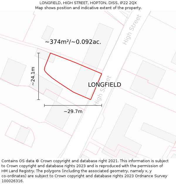 LONGFIELD, HIGH STREET, HOPTON, DISS, IP22 2QX: Plot and title map