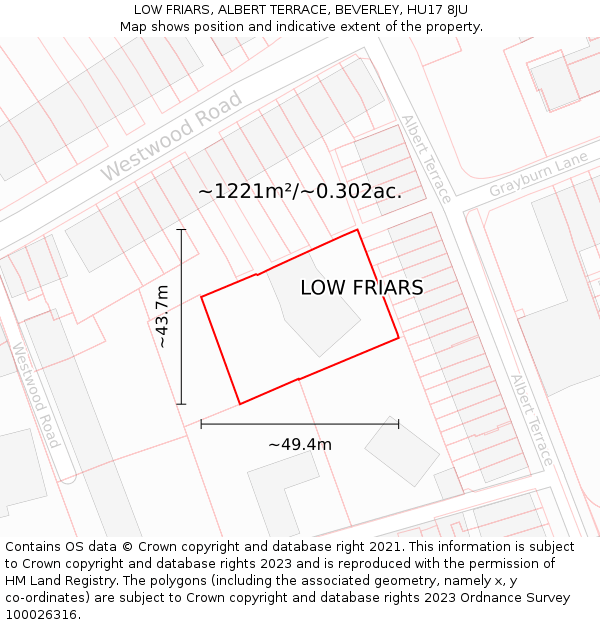 LOW FRIARS, ALBERT TERRACE, BEVERLEY, HU17 8JU: Plot and title map