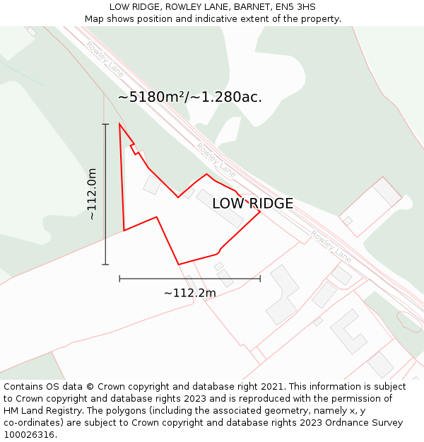 LOW RIDGE, ROWLEY LANE, BARNET, EN5 3HS: Plot and title map