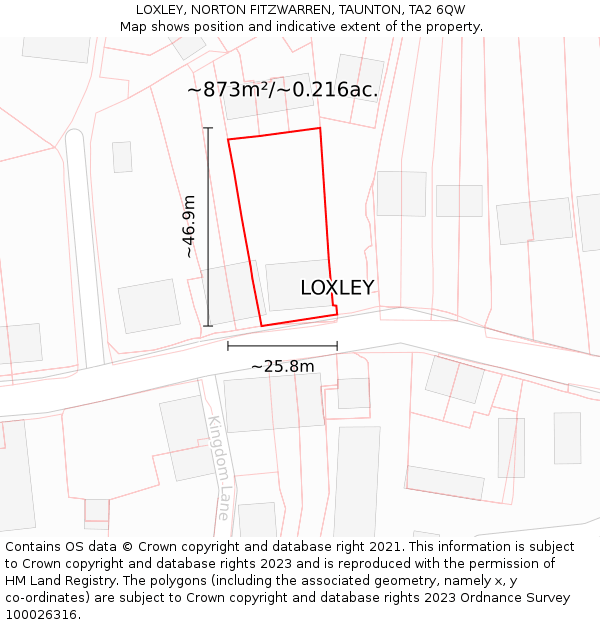 LOXLEY, NORTON FITZWARREN, TAUNTON, TA2 6QW: Plot and title map