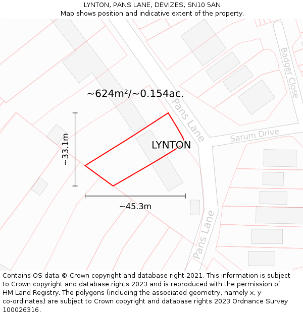 LYNTON, PANS LANE, DEVIZES, SN10 5AN: Plot and title map