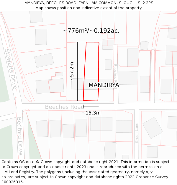 MANDIRYA, BEECHES ROAD, FARNHAM COMMON, SLOUGH, SL2 3PS: Plot and title map