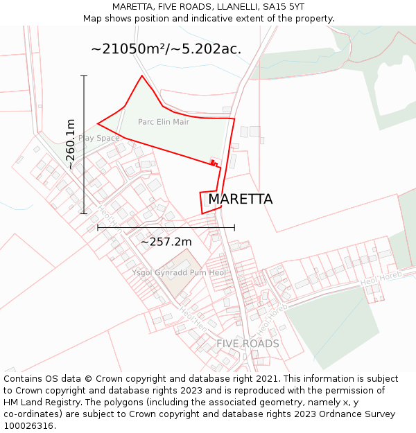 MARETTA, FIVE ROADS, LLANELLI, SA15 5YT: Plot and title map