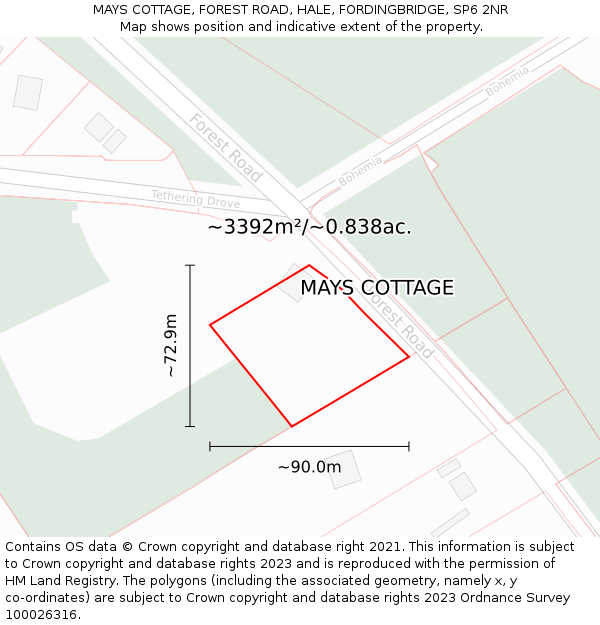 MAYS COTTAGE, FOREST ROAD, HALE, FORDINGBRIDGE, SP6 2NR: Plot and title map