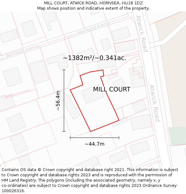 MILL COURT, ATWICK ROAD, HORNSEA, HU18 1DZ: Plot and title map