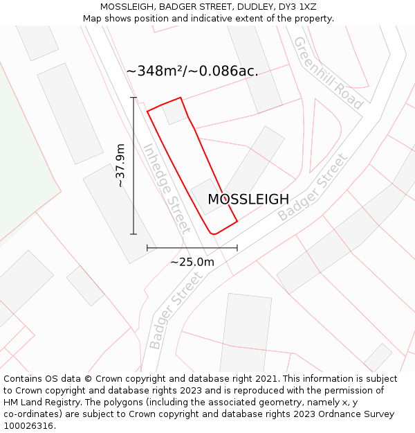 MOSSLEIGH, BADGER STREET, DUDLEY, DY3 1XZ: Plot and title map