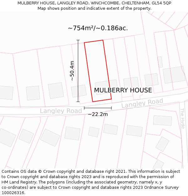 MULBERRY HOUSE, LANGLEY ROAD, WINCHCOMBE, CHELTENHAM, GL54 5QP: Plot and title map