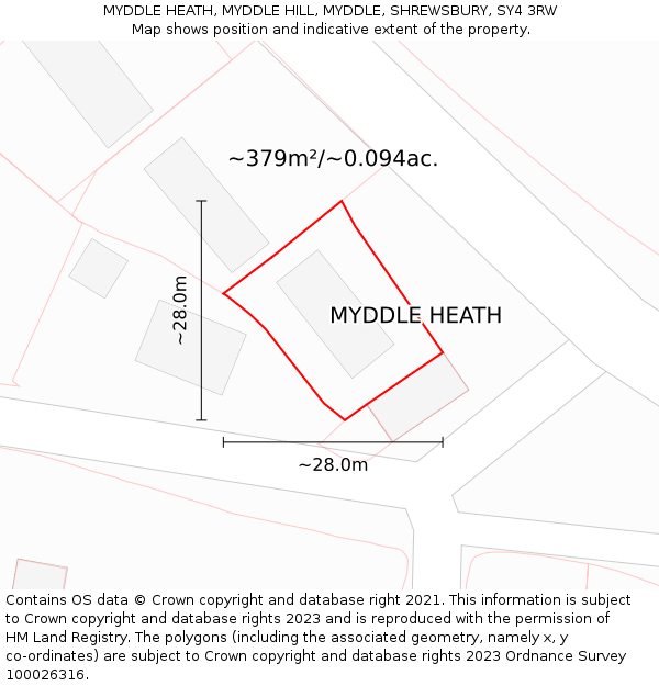 MYDDLE HEATH, MYDDLE HILL, MYDDLE, SHREWSBURY, SY4 3RW: Plot and title map