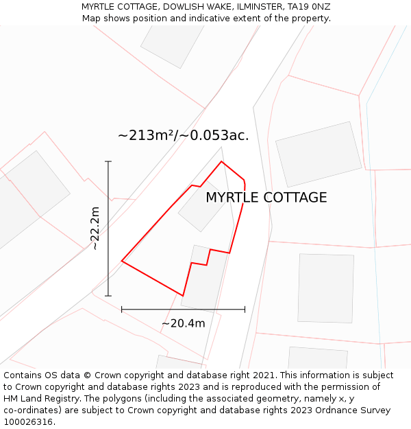 MYRTLE COTTAGE, DOWLISH WAKE, ILMINSTER, TA19 0NZ: Plot and title map