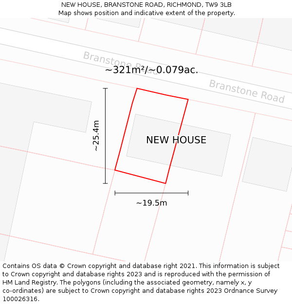 NEW HOUSE, BRANSTONE ROAD, RICHMOND, TW9 3LB: Plot and title map