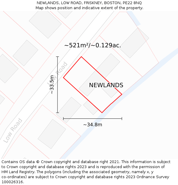 NEWLANDS, LOW ROAD, FRISKNEY, BOSTON, PE22 8NQ: Plot and title map