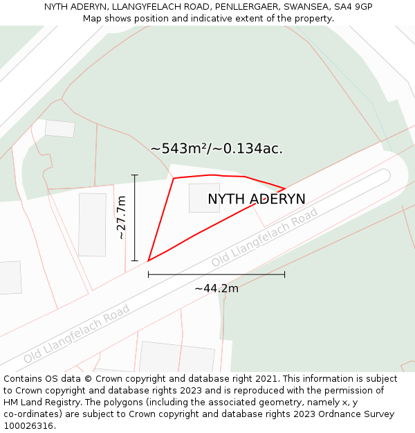 NYTH ADERYN, LLANGYFELACH ROAD, PENLLERGAER, SWANSEA, SA4 9GP: Plot and title map