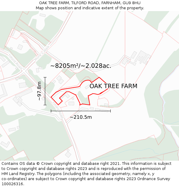 OAK TREE FARM, TILFORD ROAD, FARNHAM, GU9 8HU: Plot and title map