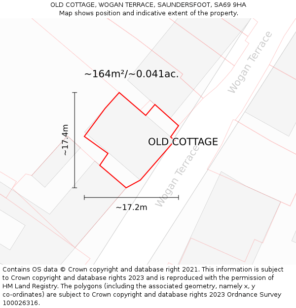 OLD COTTAGE, WOGAN TERRACE, SAUNDERSFOOT, SA69 9HA: Plot and title map