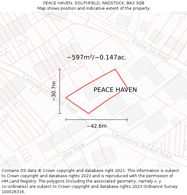 PEACE HAVEN, SOUTHFIELD, RADSTOCK, BA3 3QB: Plot and title map