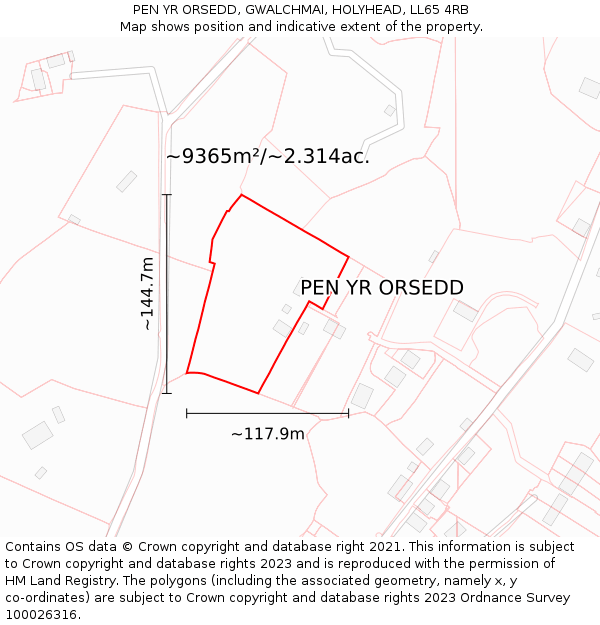 PEN YR ORSEDD, GWALCHMAI, HOLYHEAD, LL65 4RB: Plot and title map