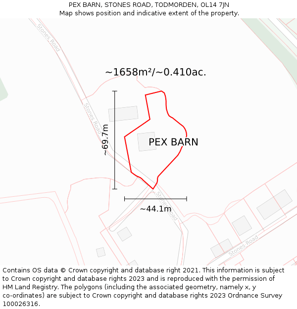 PEX BARN, STONES ROAD, TODMORDEN, OL14 7JN: Plot and title map