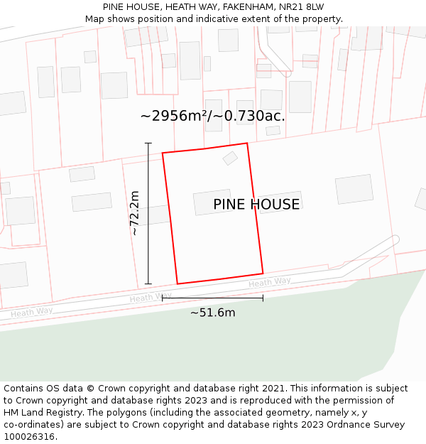 PINE HOUSE, HEATH WAY, FAKENHAM, NR21 8LW: Plot and title map