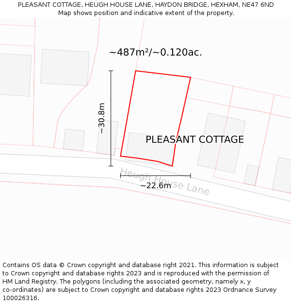 PLEASANT COTTAGE, HEUGH HOUSE LANE, HAYDON BRIDGE, HEXHAM, NE47 6ND: Plot and title map