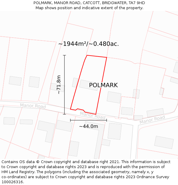 POLMARK, MANOR ROAD, CATCOTT, BRIDGWATER, TA7 9HD: Plot and title map