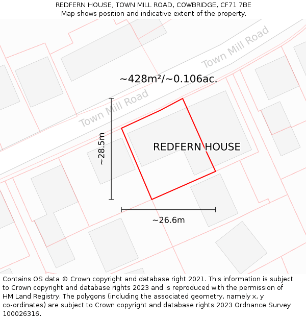 REDFERN HOUSE, TOWN MILL ROAD, COWBRIDGE, CF71 7BE: Plot and title map