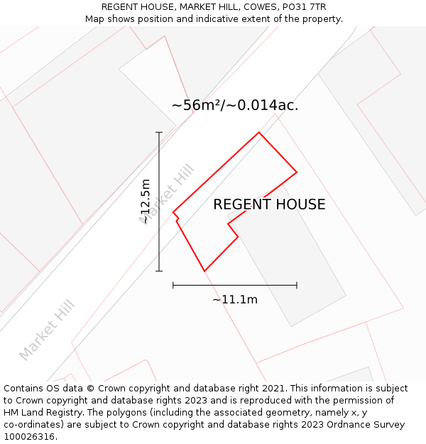 REGENT HOUSE, MARKET HILL, COWES, PO31 7TR: Plot and title map