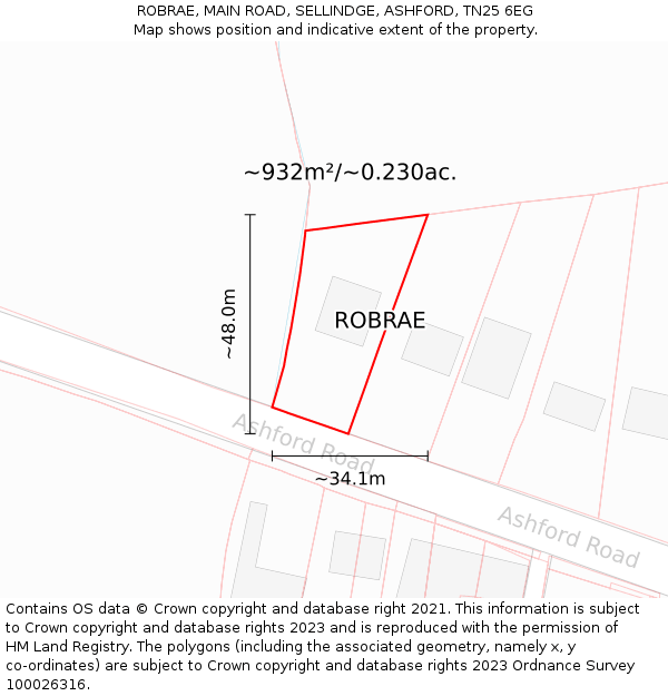 ROBRAE, MAIN ROAD, SELLINDGE, ASHFORD, TN25 6EG: Plot and title map