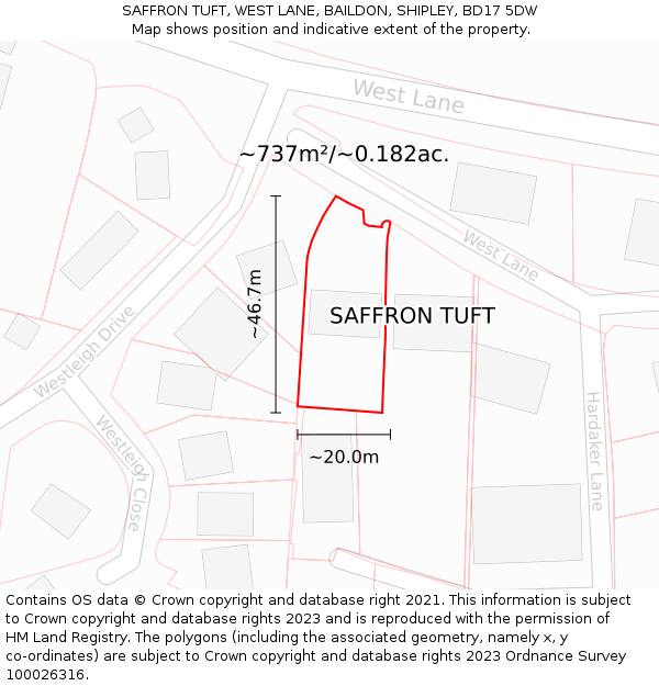 SAFFRON TUFT, WEST LANE, BAILDON, SHIPLEY, BD17 5DW: Plot and title map