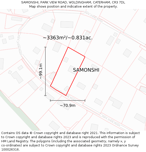 SAMONSHI, PARK VIEW ROAD, WOLDINGHAM, CATERHAM, CR3 7DL: Plot and title map