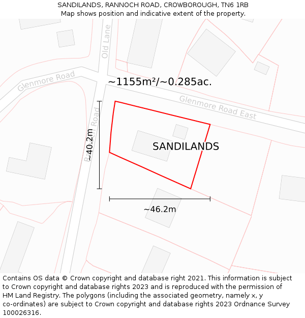 SANDILANDS, RANNOCH ROAD, CROWBOROUGH, TN6 1RB: Plot and title map