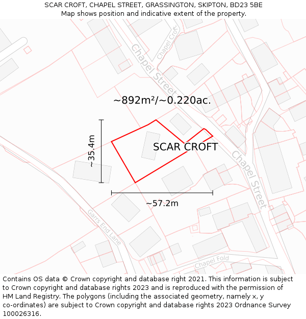 SCAR CROFT, CHAPEL STREET, GRASSINGTON, SKIPTON, BD23 5BE: Plot and title map