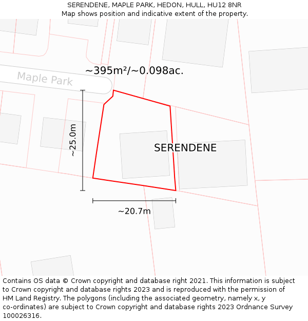 SERENDENE, MAPLE PARK, HEDON, HULL, HU12 8NR: Plot and title map