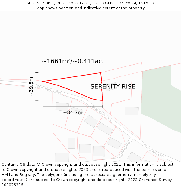 SERENITY RISE, BLUE BARN LANE, HUTTON RUDBY, YARM, TS15 0JG: Plot and title map