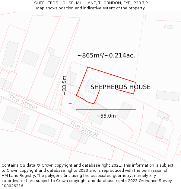 SHEPHERDS HOUSE, MILL LANE, THORNDON, EYE, IP23 7JP: Plot and title map