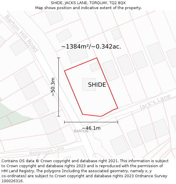 SHIDE, JACKS LANE, TORQUAY, TQ2 8QX: Plot and title map