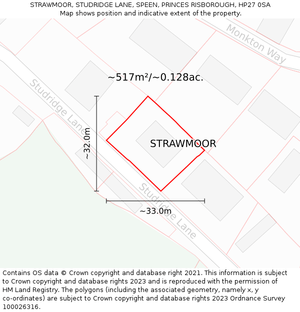 STRAWMOOR, STUDRIDGE LANE, SPEEN, PRINCES RISBOROUGH, HP27 0SA: Plot and title map