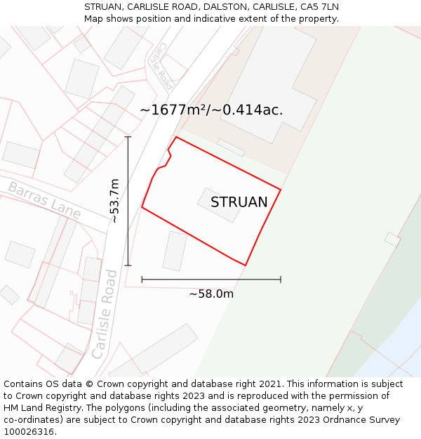 STRUAN, CARLISLE ROAD, DALSTON, CARLISLE, CA5 7LN: Plot and title map