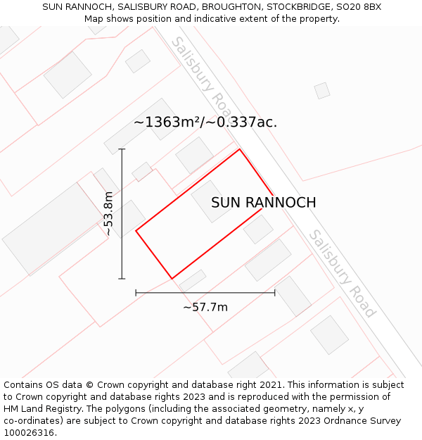 SUN RANNOCH, SALISBURY ROAD, BROUGHTON, STOCKBRIDGE, SO20 8BX: Plot and title map