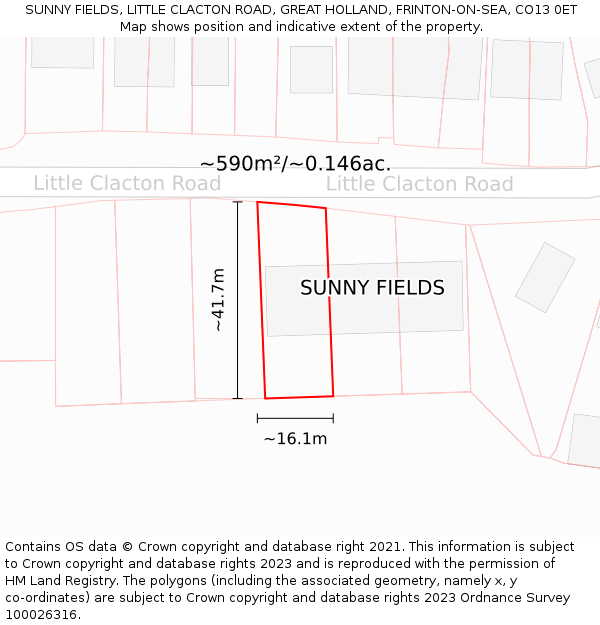 SUNNY FIELDS, LITTLE CLACTON ROAD, GREAT HOLLAND, FRINTON-ON-SEA, CO13 0ET: Plot and title map