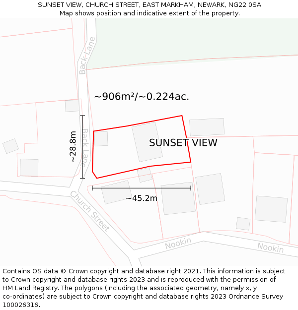 SUNSET VIEW, CHURCH STREET, EAST MARKHAM, NEWARK, NG22 0SA: Plot and title map