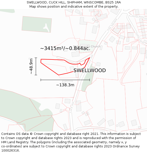 SWELLWOOD, CUCK HILL, SHIPHAM, WINSCOMBE, BS25 1RA: Plot and title map