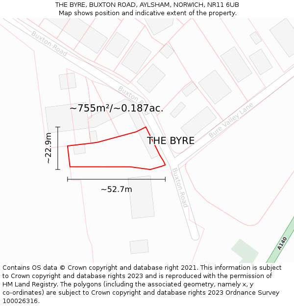 THE BYRE, BUXTON ROAD, AYLSHAM, NORWICH, NR11 6UB: Plot and title map