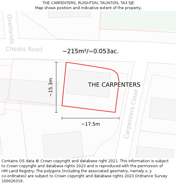 THE CARPENTERS, RUISHTON, TAUNTON, TA3 5JE: Plot and title map