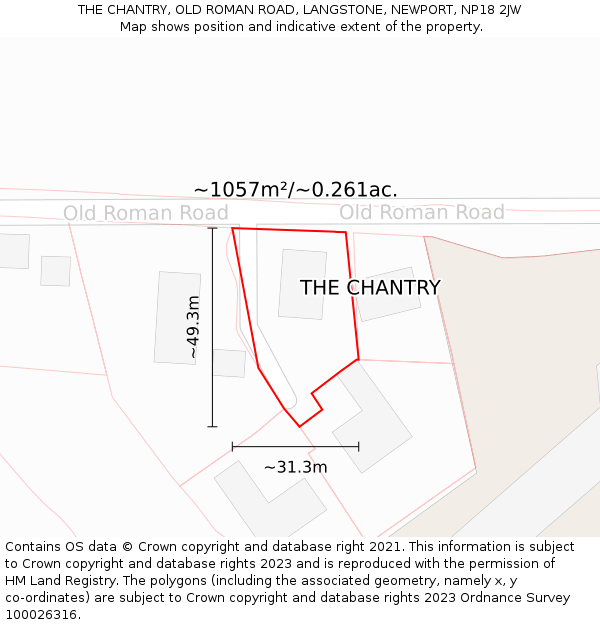 THE CHANTRY, OLD ROMAN ROAD, LANGSTONE, NEWPORT, NP18 2JW: Plot and title map