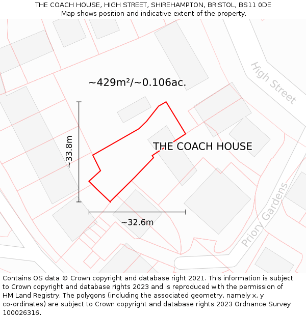 THE COACH HOUSE, HIGH STREET, SHIREHAMPTON, BRISTOL, BS11 0DE: Plot and title map