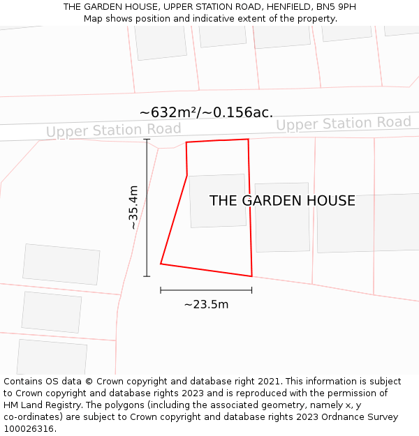 THE GARDEN HOUSE, UPPER STATION ROAD, HENFIELD, BN5 9PH: Plot and title map