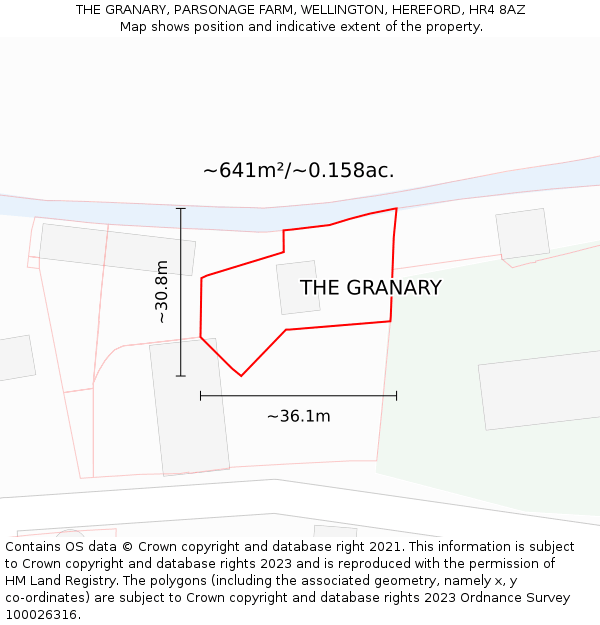 THE GRANARY, PARSONAGE FARM, WELLINGTON, HEREFORD, HR4 8AZ: Plot and title map