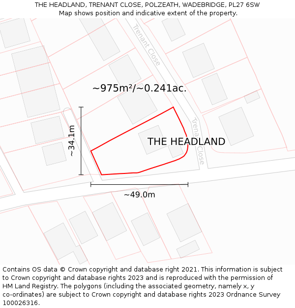 THE HEADLAND, TRENANT CLOSE, POLZEATH, WADEBRIDGE, PL27 6SW: Plot and title map