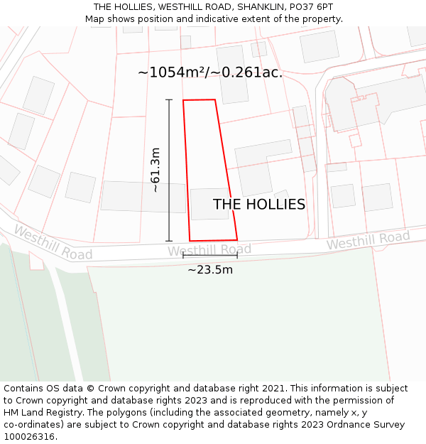 THE HOLLIES, WESTHILL ROAD, SHANKLIN, PO37 6PT: Plot and title map