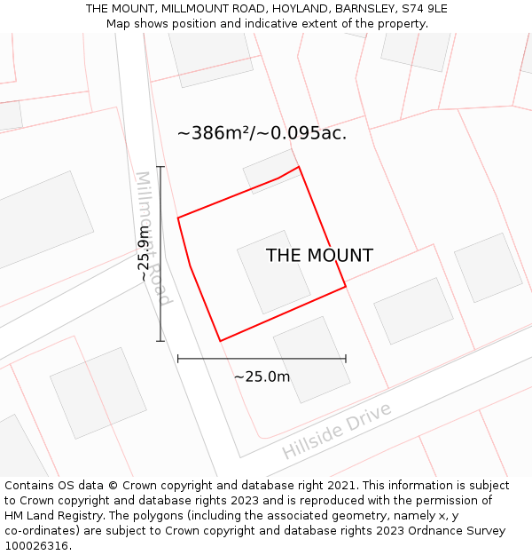 THE MOUNT, MILLMOUNT ROAD, HOYLAND, BARNSLEY, S74 9LE: Plot and title map